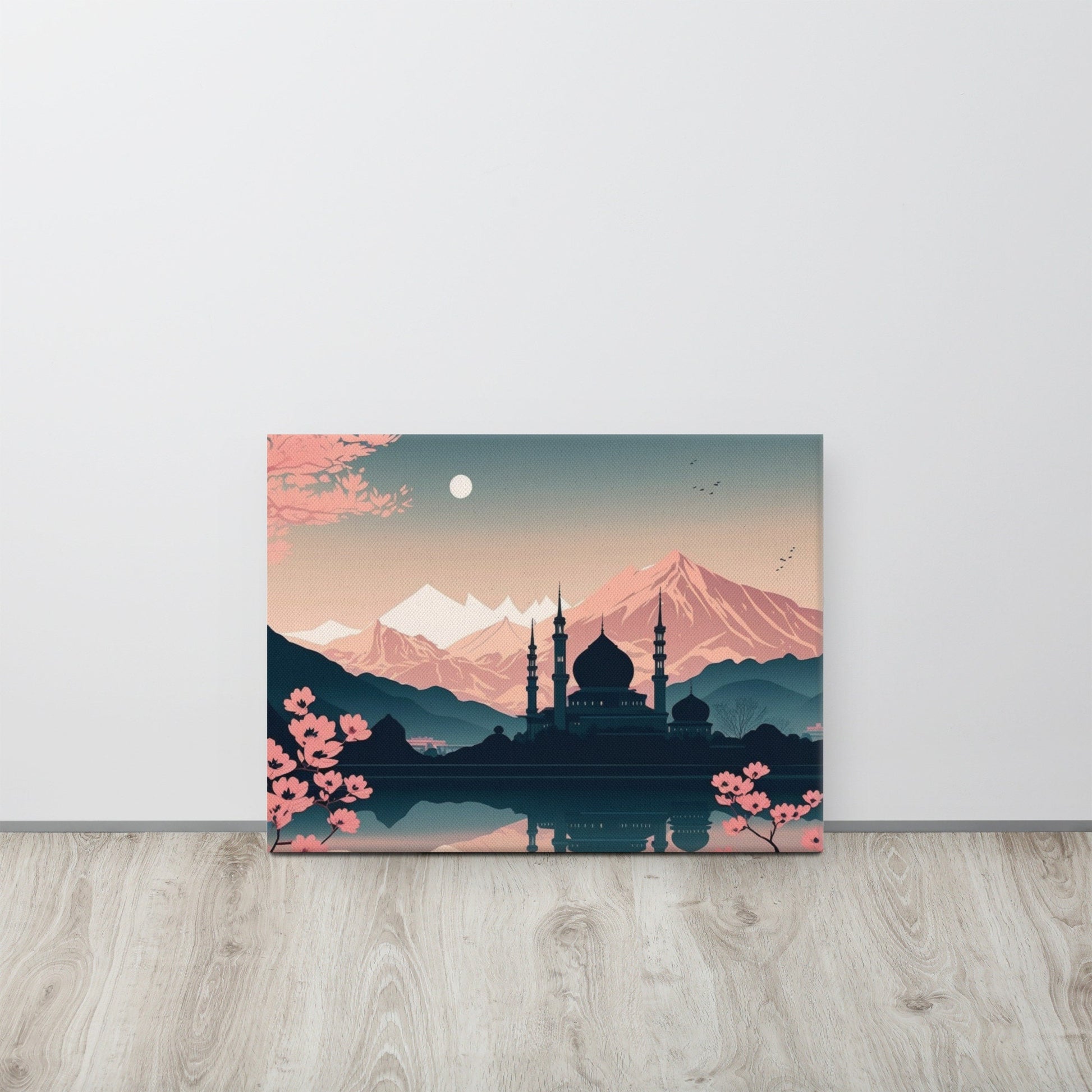 Islamic Canvas Modern Wall Art, Pink Landscape Mosque Masjid, Home, Office, Wall Decor, Muslim Eid Ramadan Gift | Rectangle & Square Sizes