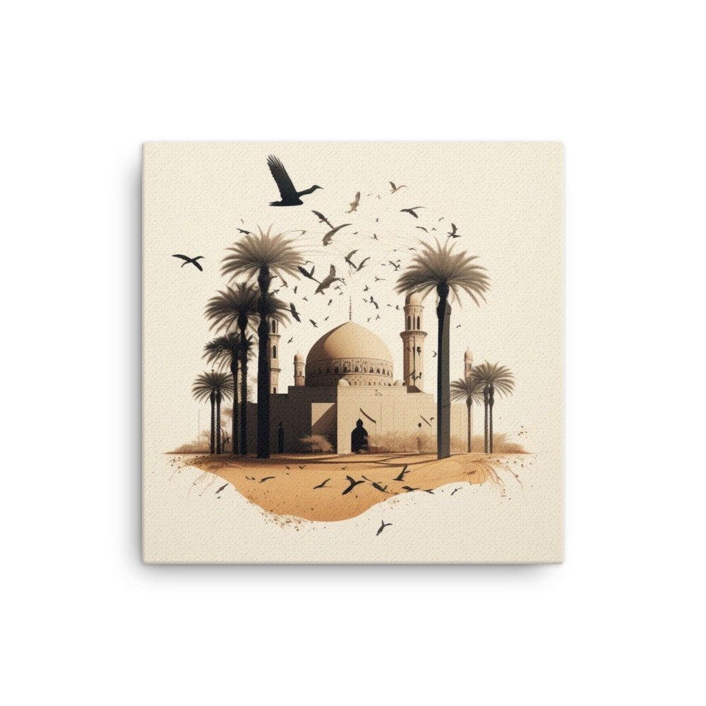 Masjid In Desert Islamic Canvas Wall Art, Home, Office, Wall Decor, Muslim, Eid, Ramadan Gift | Rectangle & Square Sizes