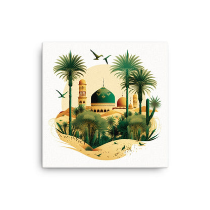 Green Mosque Masjid Islamic Canvas Modern Wall Art, Home, Office, Wall Decor, Muslim, Eid Ramadan Gift | Rectangle & Square Sizes