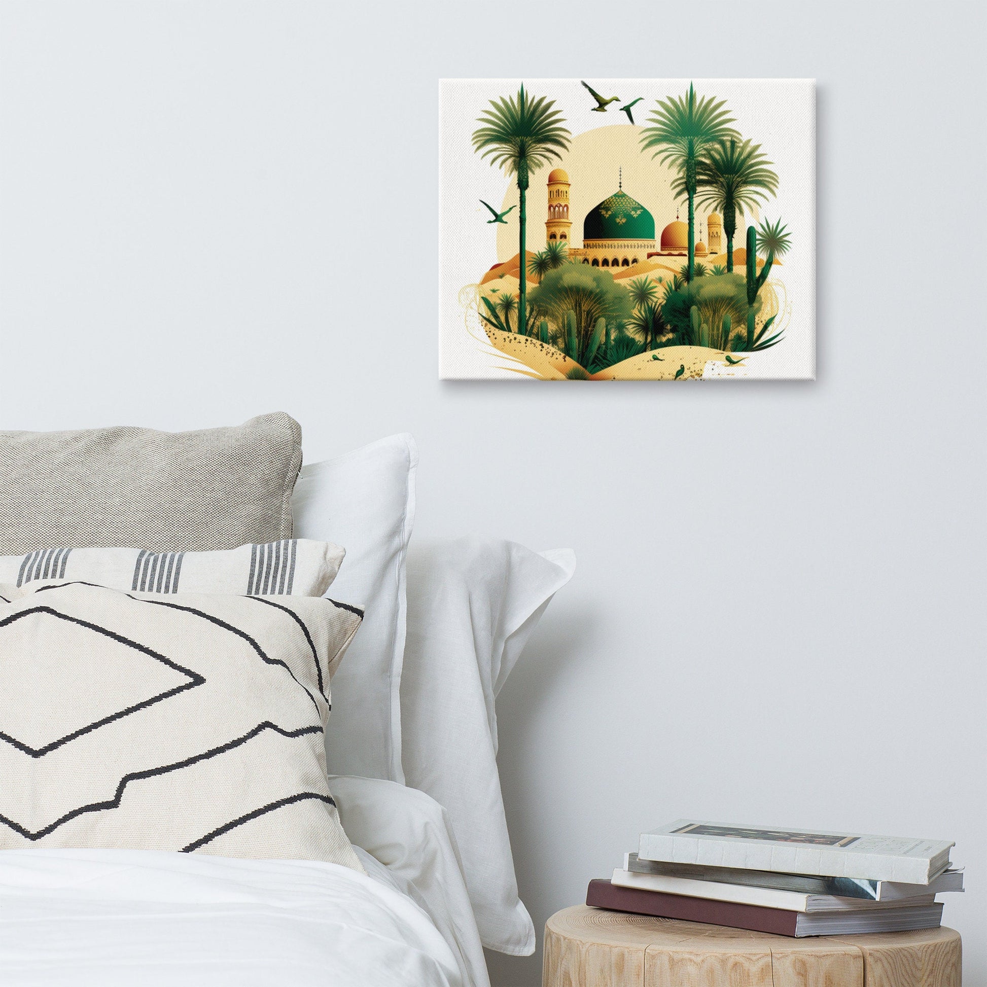 Green Mosque Masjid Islamic Canvas Modern Wall Art, Home, Office, Wall Decor, Muslim, Eid Ramadan Gift | Rectangle & Square Sizes